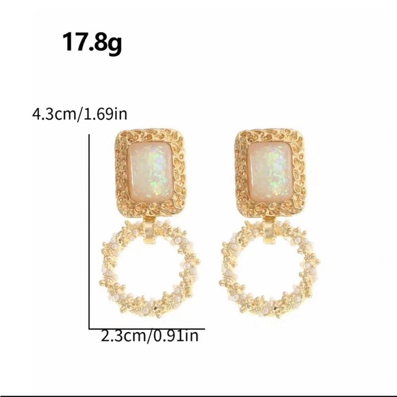 Textured Gold and Pearl Drop Earrings - Picture 3 of 6